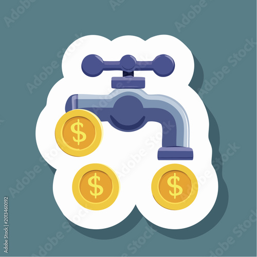 Money Flowing from Faucet with Coins