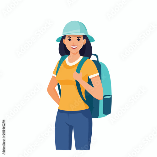 Woman with Backpack and Hat