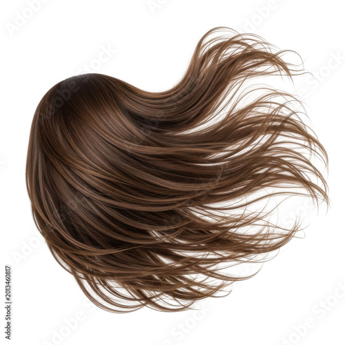 wavy brunette human hair strand flowing naturally isolated on transparent background