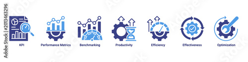 Foto Performance Tracking web banner icon vector illustration with icons of KPI, Perf
