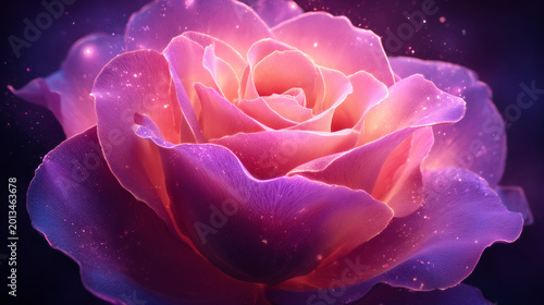 Glowing Pink Rose with Soft Light and Fantasy Background