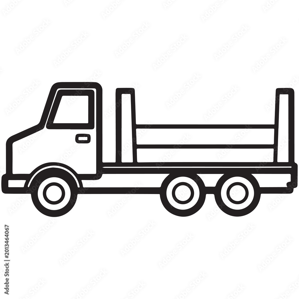 Fototapeta premium A large truck with an empty bed and three wheels on the back isolated on white background