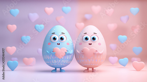 Cute Egg Characters with Hearts Representing Love and Relationship