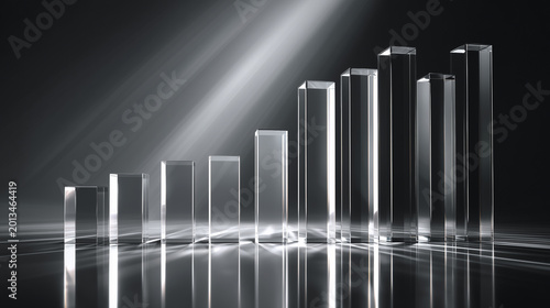 Transparent 3D Business Graph Showing Upward Trend and Data Visualization