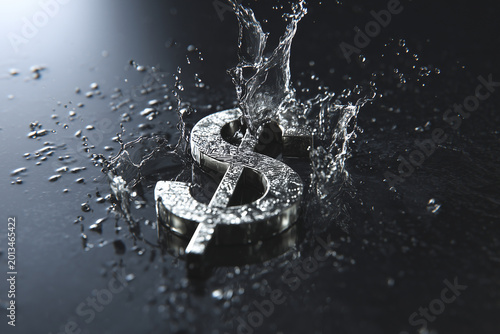 Dollar Symbol with Water Splash Financial Concept Money Impact
