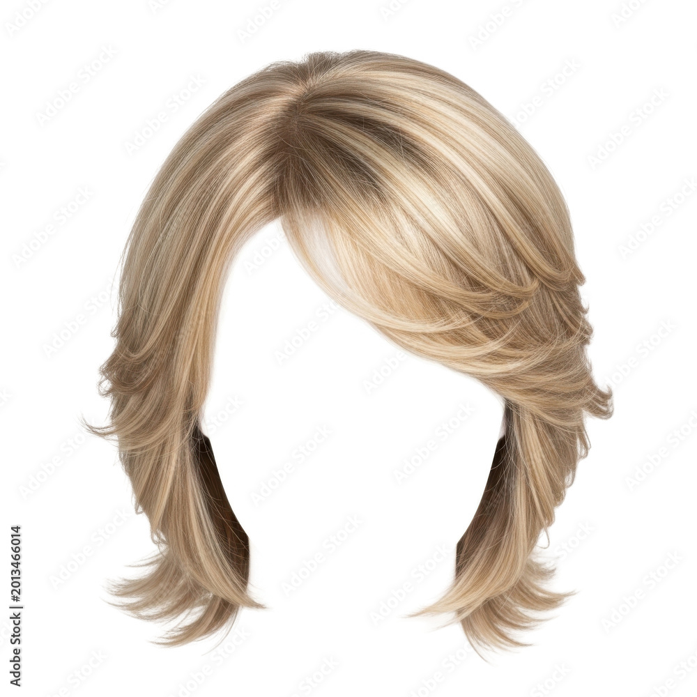 Naklejka premium blonde wavy human hair wig with natural texture ends isolated on transparent background