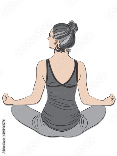A young woman doing yoga, in cartoon style.