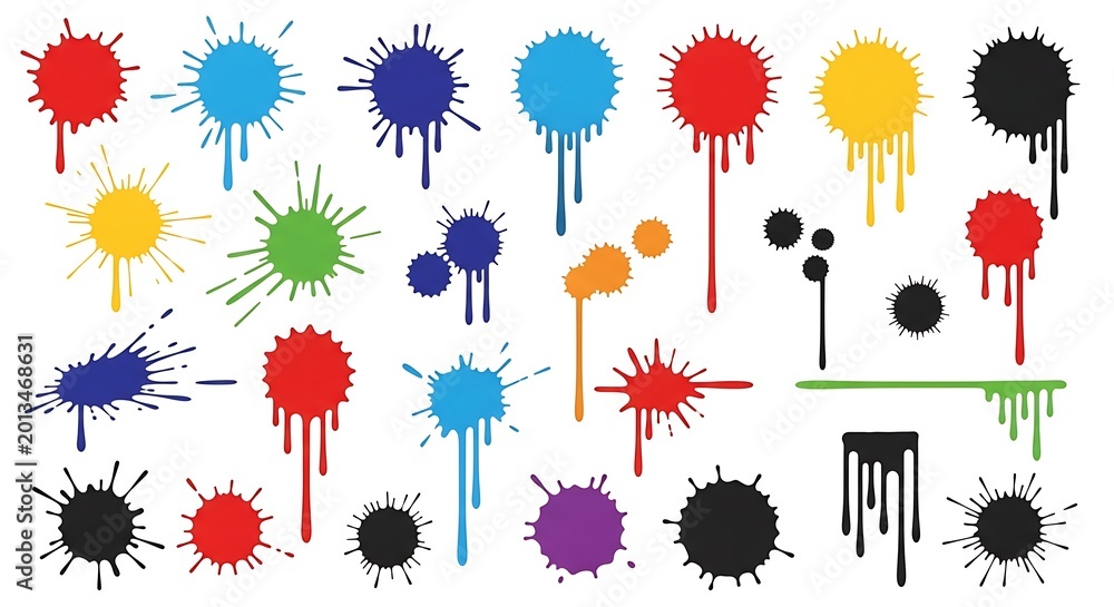Obraz premium Colorful Paint Splatter Shapes Arranged on Clean White Background