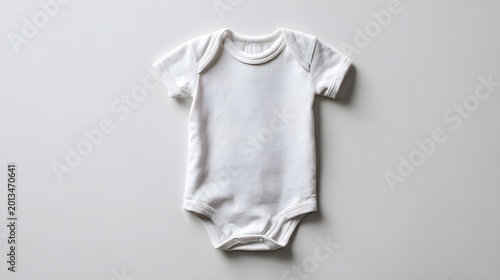 Plain White Baby Bodysuit Laying Flat on a White Background.