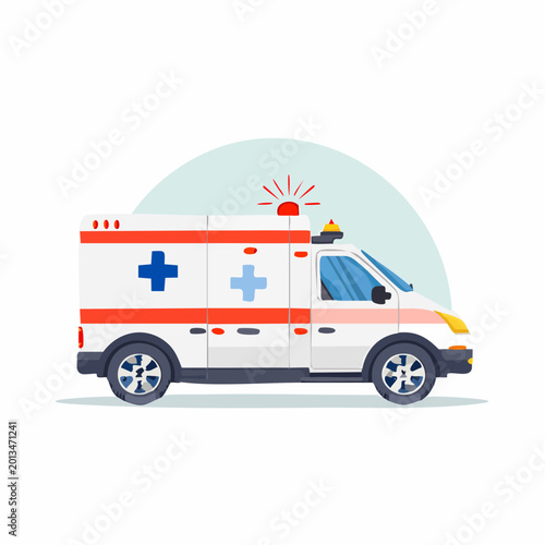 An ambulance is driving down a road with its lights on outside.