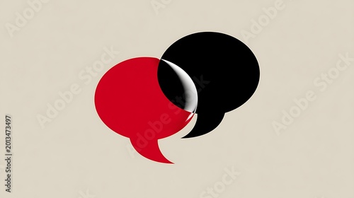 Abstract speech bubbles in black and red on a light background