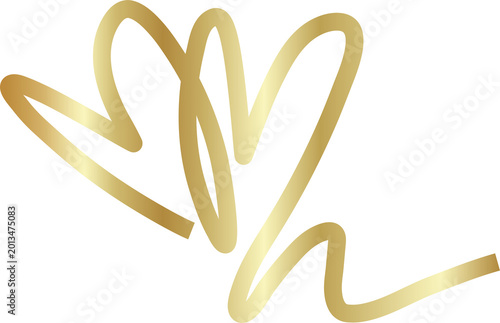 Continuous line gold drawing heart sign, love, romantic