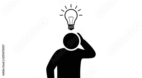 Εκτύπωση καμβά Businessman experiencing a sudden breakthrough is depicted with a glowing light bulb above his head to symbolize innovation, creativity, and problem solving skills
