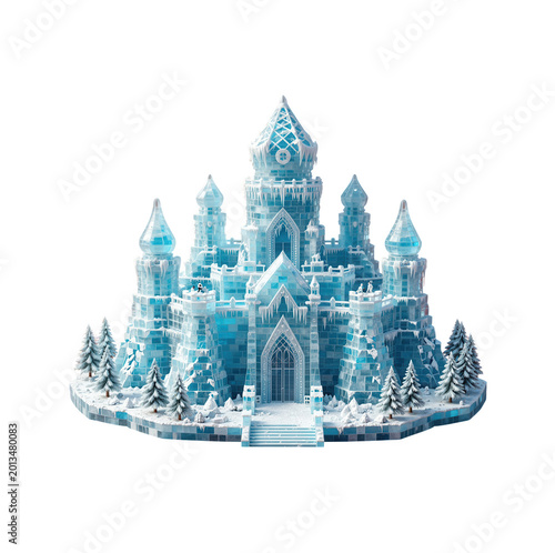 Fantasy Ice Castle Structure Design Concept Isolated on Transparent Background