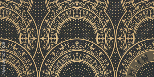 Bilde på lerret Batik ancient floral mosaic patterns and gold tile ornaments decorate the antiqu