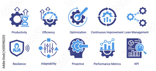 Foto Performance optimization icon set featuring productivity,efficiency,kpi,and cont