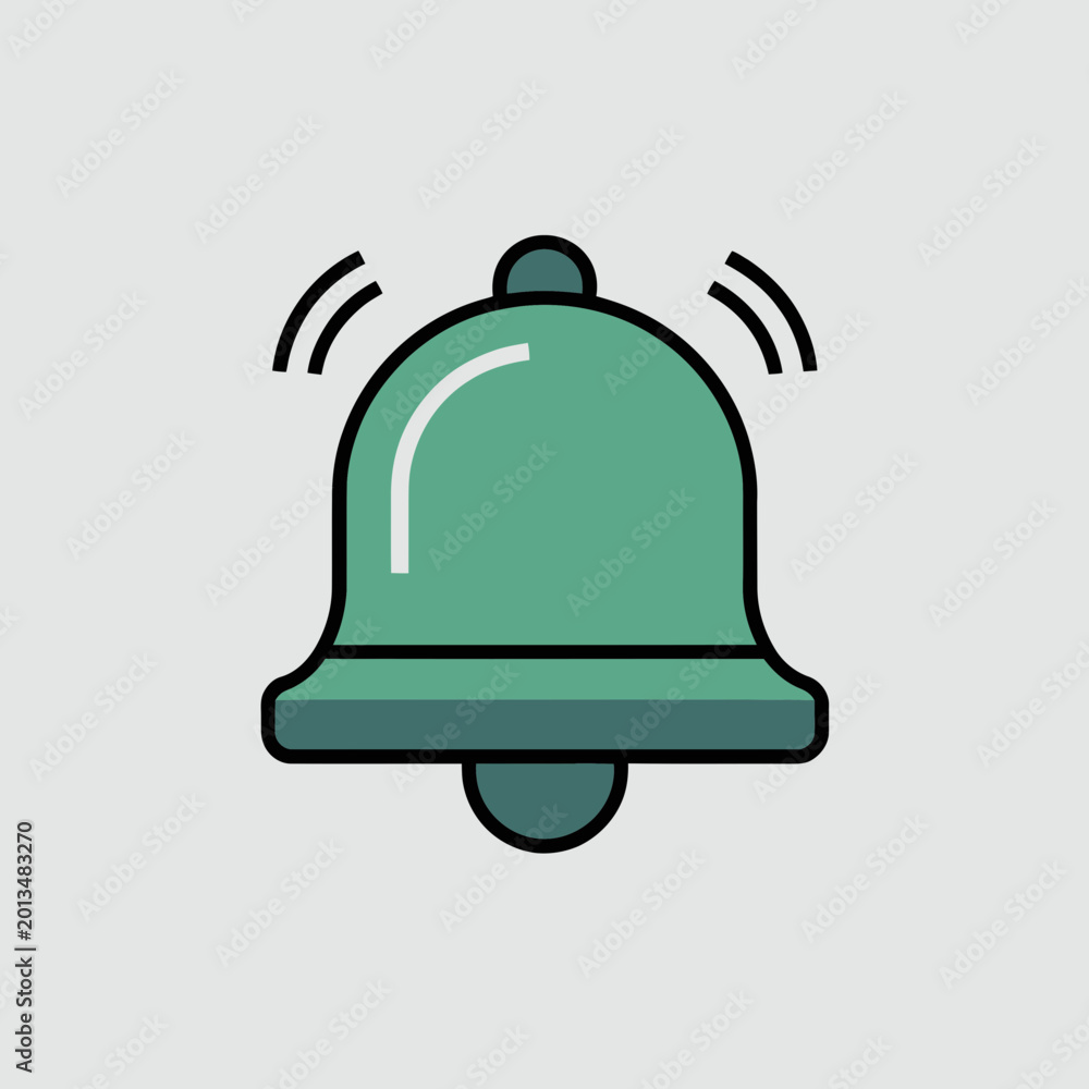 Fototapeta premium Green ringing bell icon vector illustration notification alert symbol sign sound