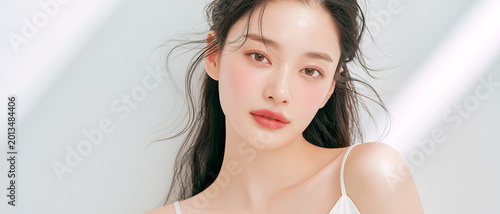 Tapety artystyczne 美容, 女性, スキンケア, 化粧品, ビューティー, 若い女性, 美肌, 日本人, アジア人, フェイシャル, メイク, 美容液, 保湿, クリーム, エイジングケア, 美容医療, エステ, 美容クリニック, 肌ケア, ナチュラルメイク, 透明感, ツヤ肌, モデル, 笑顔, ポートレート, クローズアップ, リラックス, 癒し, 健康的, 美白, コラーゲン, ヒアルロン酸, アンチエイジング