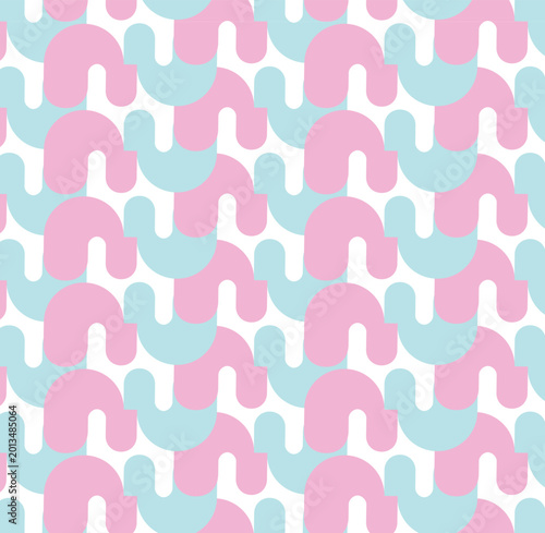 Mid Century Modern Abstract Repeat Pattern with Pink and Mint Rounded Shapes
