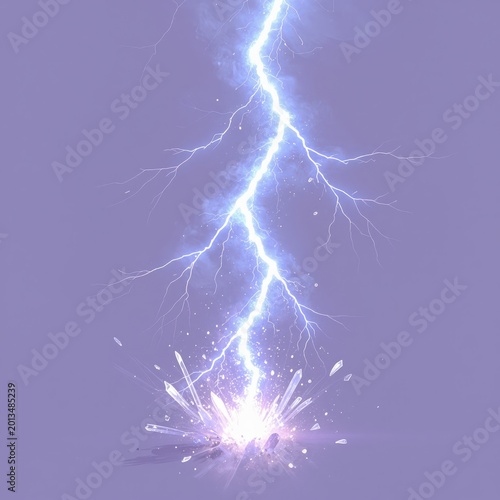 Electric Lightning Bolt Striking Against Pale Background