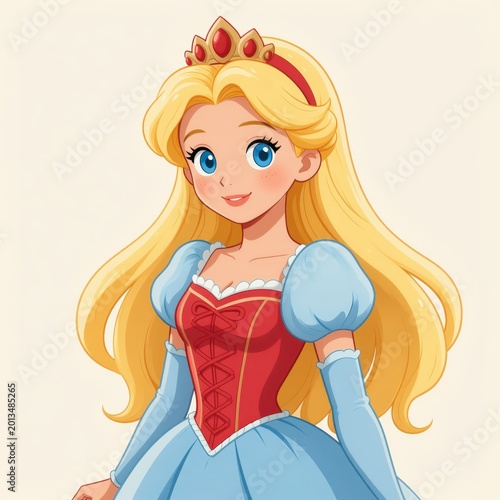 Fairytale Princess Character Illustration with Flowing Golden Hair
