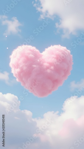 Heart Shape Cloud Floating in Bright Blue Sky