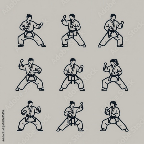 Martial Arts Training Illustration with Dynamic Stances