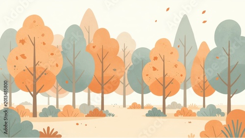Stylized Autumn Forest Landscape with Warm Tones