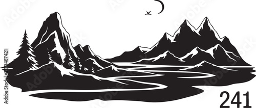 Foto Black mountain landscape, moonlit scenery, silhouette vector, night sky