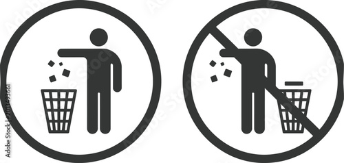 Fotografie Printable litter bin and no littering icons vector illustration waste disposal s