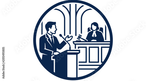 Bild auf Leinwand Lawyer Speaking in Courtroom Setting.