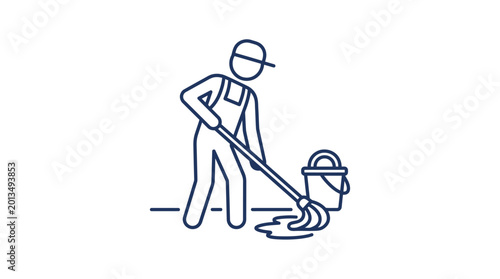 Tableau sur toile Man cleaning with a mop bucket.