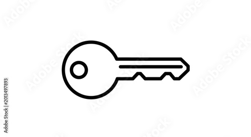 Fotografie A simple black line drawing of a key on a white background with clean lines and minimal details