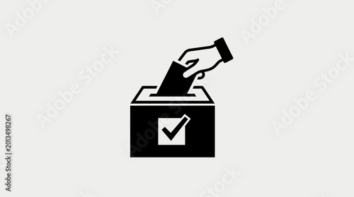 Fotografie Hand Putting Ballot Paper into Ballot Box Voting Glyph Icon Vector Illustration