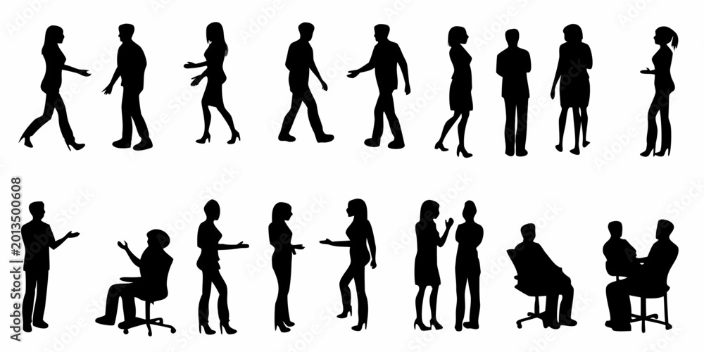 Fototapeta premium collection of black silhouettes depicting diverse people in various poses on a white background