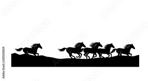 Foto Horses galloping at sunset silhouette vector illustration with running wild anim