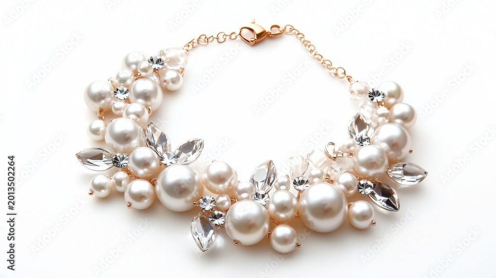 Obraz premium Elegant Pearl and Crystal Statement Necklace with Floral Design and Golden Accents for Fashion Accessories