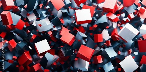 Abstract Red Black White Geometric Pattern with Cubes for Modern Design and Digital Art