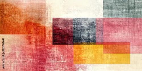 Abstract Colorful Geometric Pattern with Textured Squares in Warm and Cool Tones