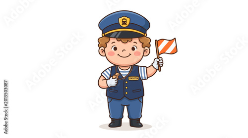 Little Boy Wearing Railway Uniform.