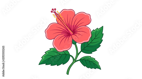 Obraz na płótnie Pink Hibiscus Flower with Green Leaves.