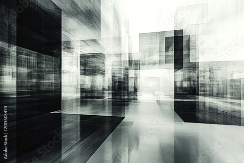Abstract Geometric Black White Modern Art Installation with Sharp Lines and Depth