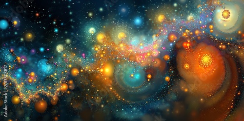 Abstract Colorful Galaxy Pattern with Bright Swirling Lights and Cosmic Dots for Space and Science Visuals