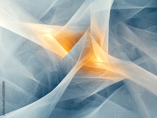 Abstract Light Blue and Orange Flowing Fiber Art Background with Soft Glowing Effect