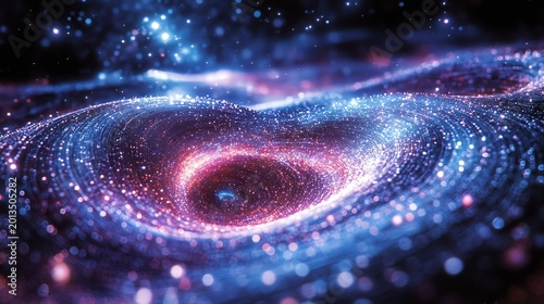 Abstract Digital Space Scene with Vibrant Swirling Galaxy and Sparkling Lights in Futuristic Style