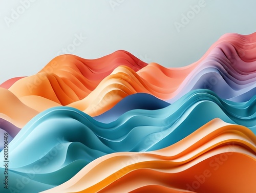 Abstract Colorful Wavy Landscape with Smooth Ribbons in Soft Pastel Tones