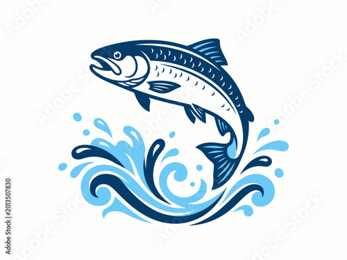 Leaping salmon fish jumping from water splash vector illustration