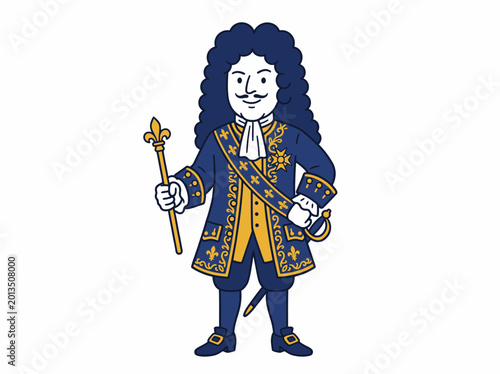 Illustration of king louis xiv of france with a scepter and sword