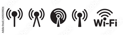 Radio tower and wireless signal icons collection for cellular network and telecommunication systems.