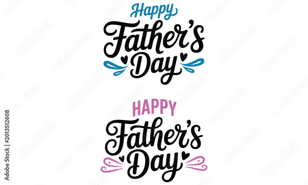 Fototapeta premium Happy father's day blue typography lettering artwork with decorative calligraphy style for festive greeting